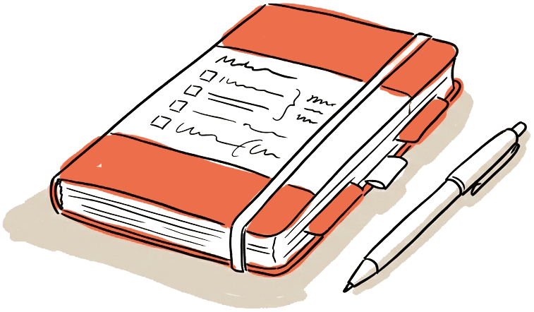 Notebook, Tabs, Checklist, Pen