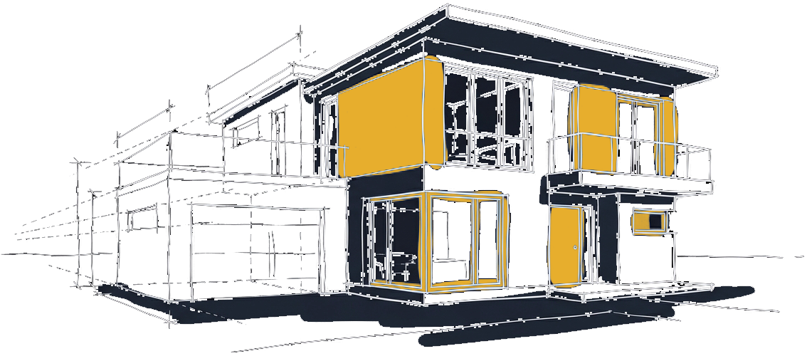 House blueprint and building